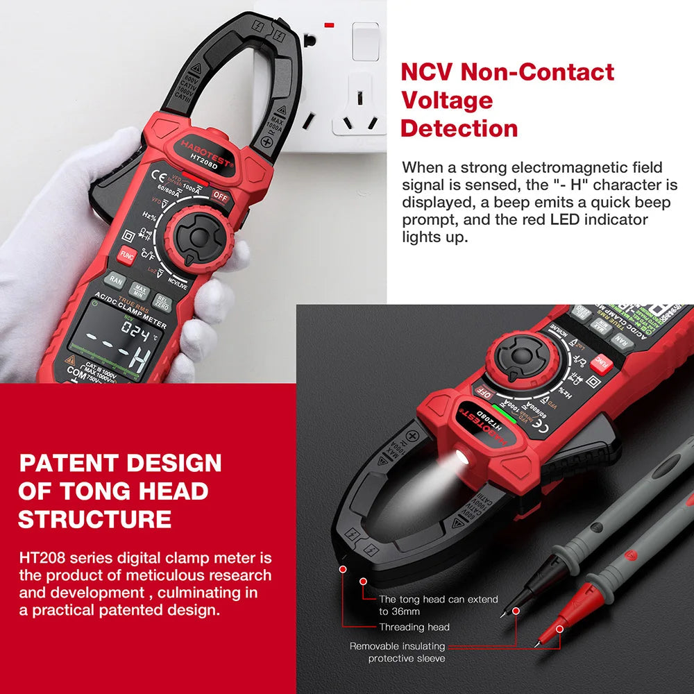 HT208A/D AC/DC Digital Clamp Meter Multimeter Clamp Ammeter True RMS High Precision Capacitance NCV Ohm Hz Tester