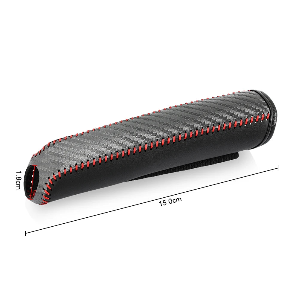 Carbon Fiber Style PU Leather Car Handbrake Cover Protective Sleeve Anti-Skid Parking Brake Handle Interior Accessories