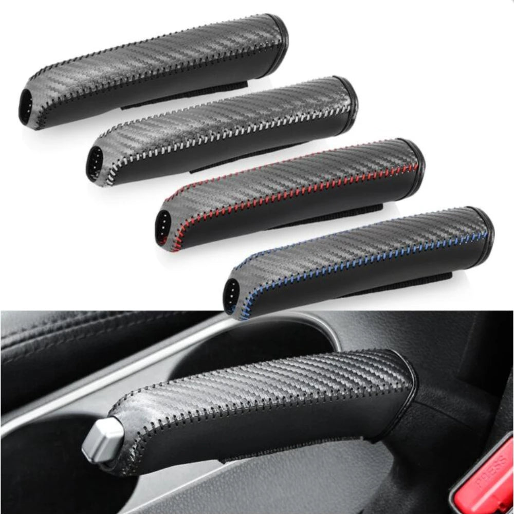 Carbon Fiber Style PU Leather Car Handbrake Cover Protective Sleeve Anti-Skid Parking Brake Handle Interior Accessories