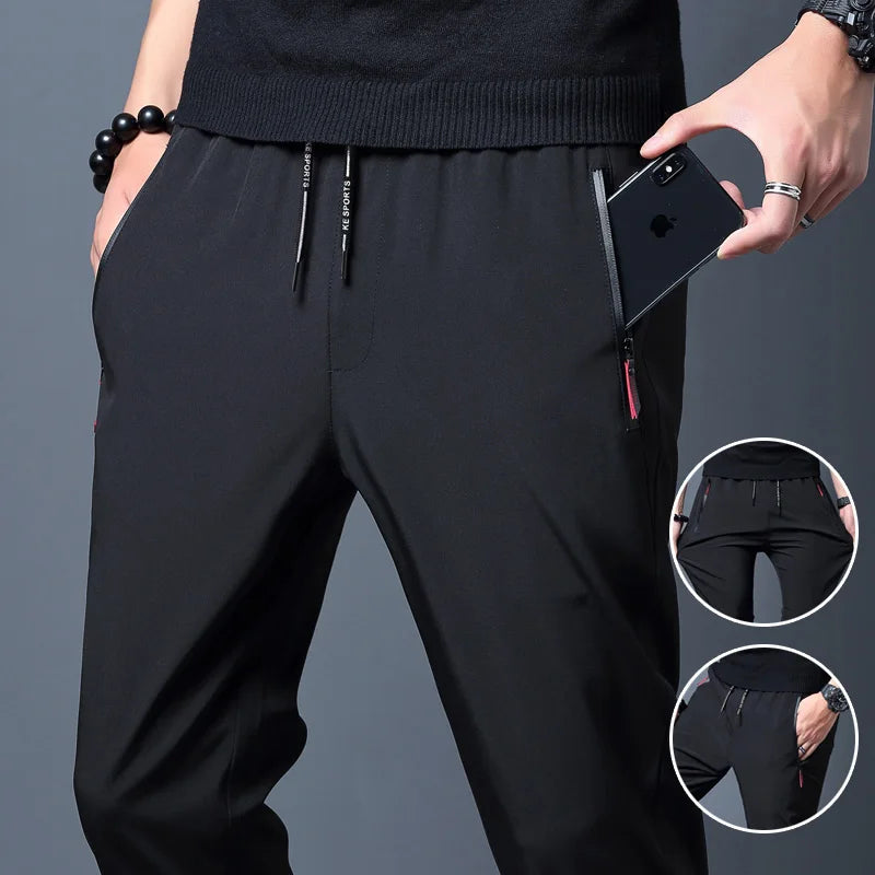 Men's Casual Business Stretch Slim Fit Elastic Waist Jogger Pants Korean Classic Blue Black Gray Male Brand Trousers