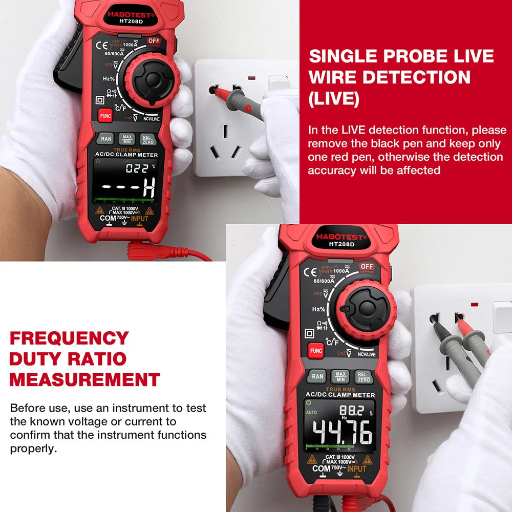 HT208A/D AC/DC Digital Clamp Meter Multimeter Clamp Ammeter True RMS High Precision Capacitance NCV Ohm Hz Tester