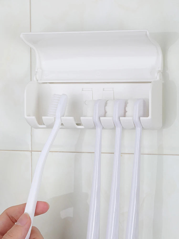 1 For Household 6-Tooth Brush Hook, Wall-Mounted Plastic Toothbrush Holder, Suitable For Bathroom, Rv, Cabinet Storage, White