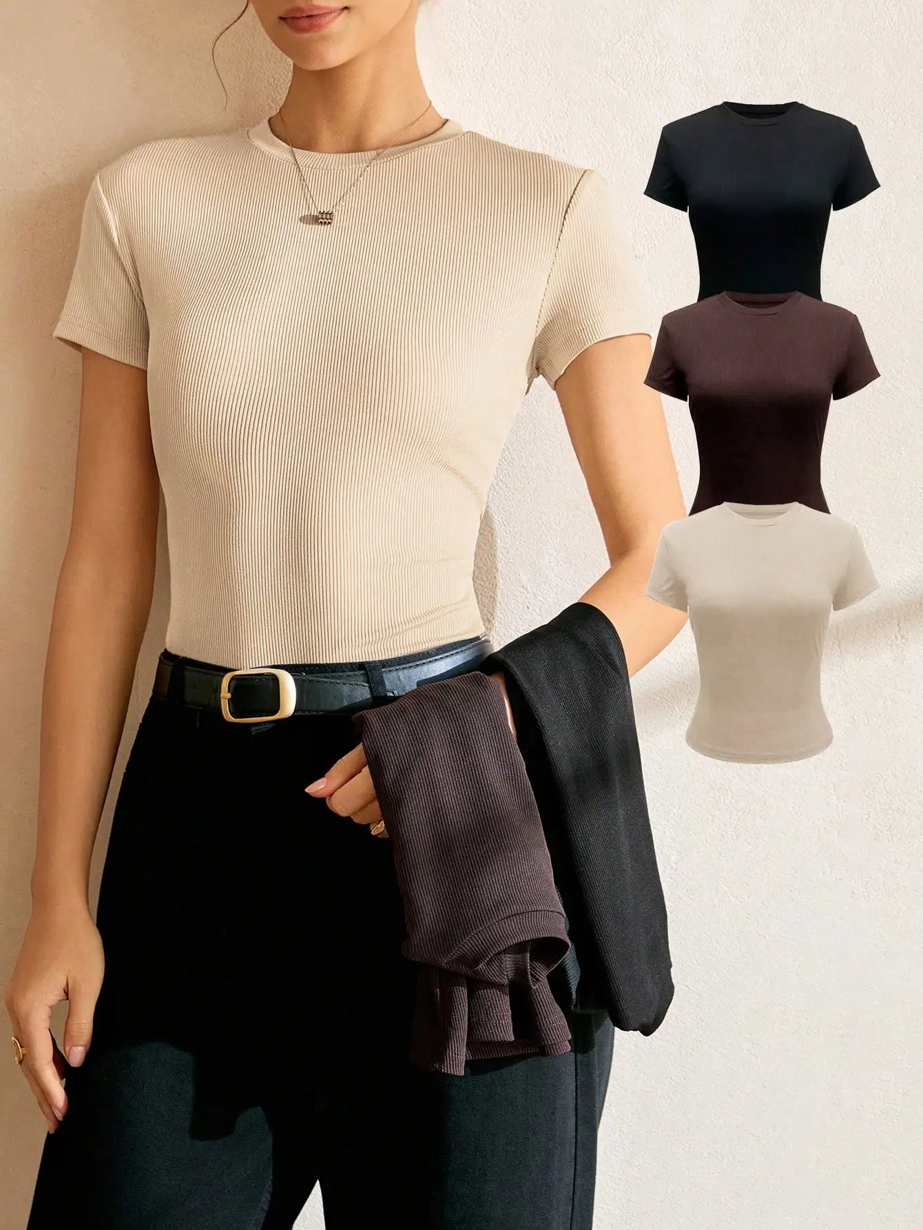 Women's Solid Color Short Sleeve T-Shirt, Minimalist Basic Top for Summer