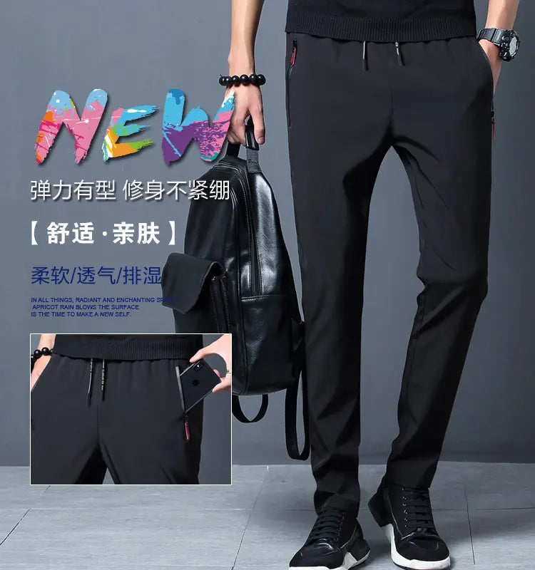 Men's Casual Business Stretch Slim Fit Elastic Waist Jogger Pants Korean Classic Blue Black Gray Male Brand Trousers