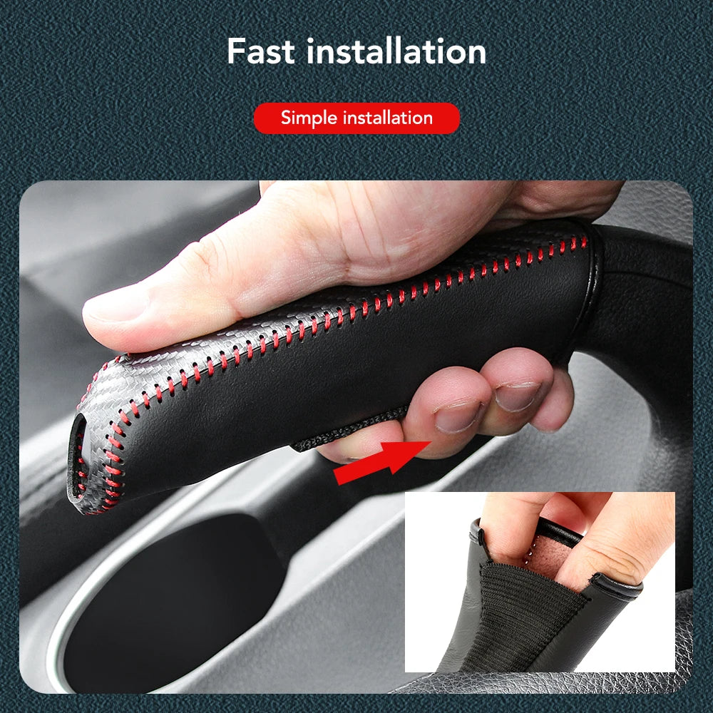 Carbon Fiber Style PU Leather Car Handbrake Cover Protective Sleeve Anti-Skid Parking Brake Handle Interior Accessories