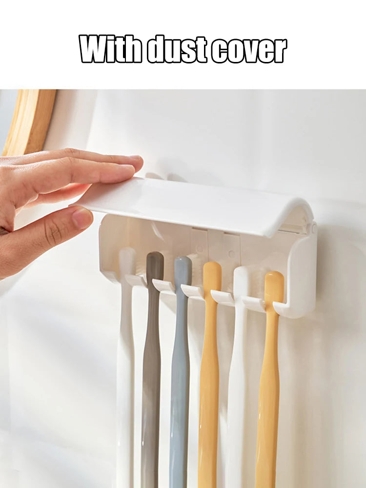 1 For Household 6-Tooth Brush Hook, Wall-Mounted Plastic Toothbrush Holder, Suitable For Bathroom, Rv, Cabinet Storage, White