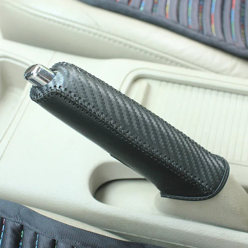 Carbon Fiber Style PU Leather Car Handbrake Cover Protective Sleeve Anti-Skid Parking Brake Handle Interior Accessories