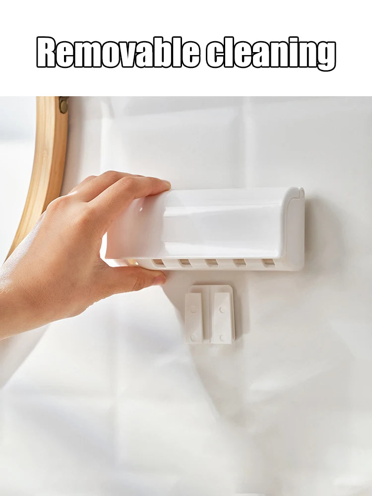 1 For Household 6-Tooth Brush Hook, Wall-Mounted Plastic Toothbrush Holder, Suitable For Bathroom, Rv, Cabinet Storage, White