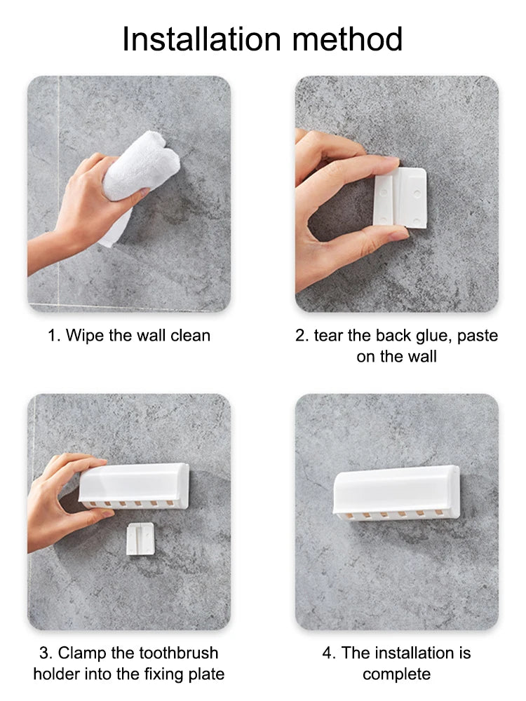 1 For Household 6-Tooth Brush Hook, Wall-Mounted Plastic Toothbrush Holder, Suitable For Bathroom, Rv, Cabinet Storage, White