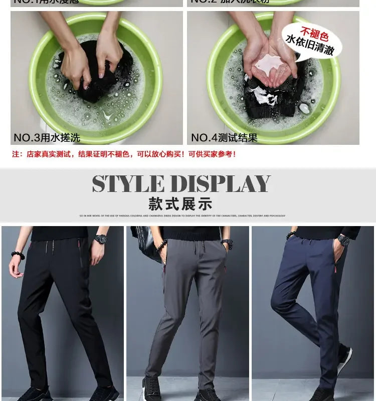 Men's Casual Business Stretch Slim Fit Elastic Waist Jogger Pants Korean Classic Blue Black Gray Male Brand Trousers
