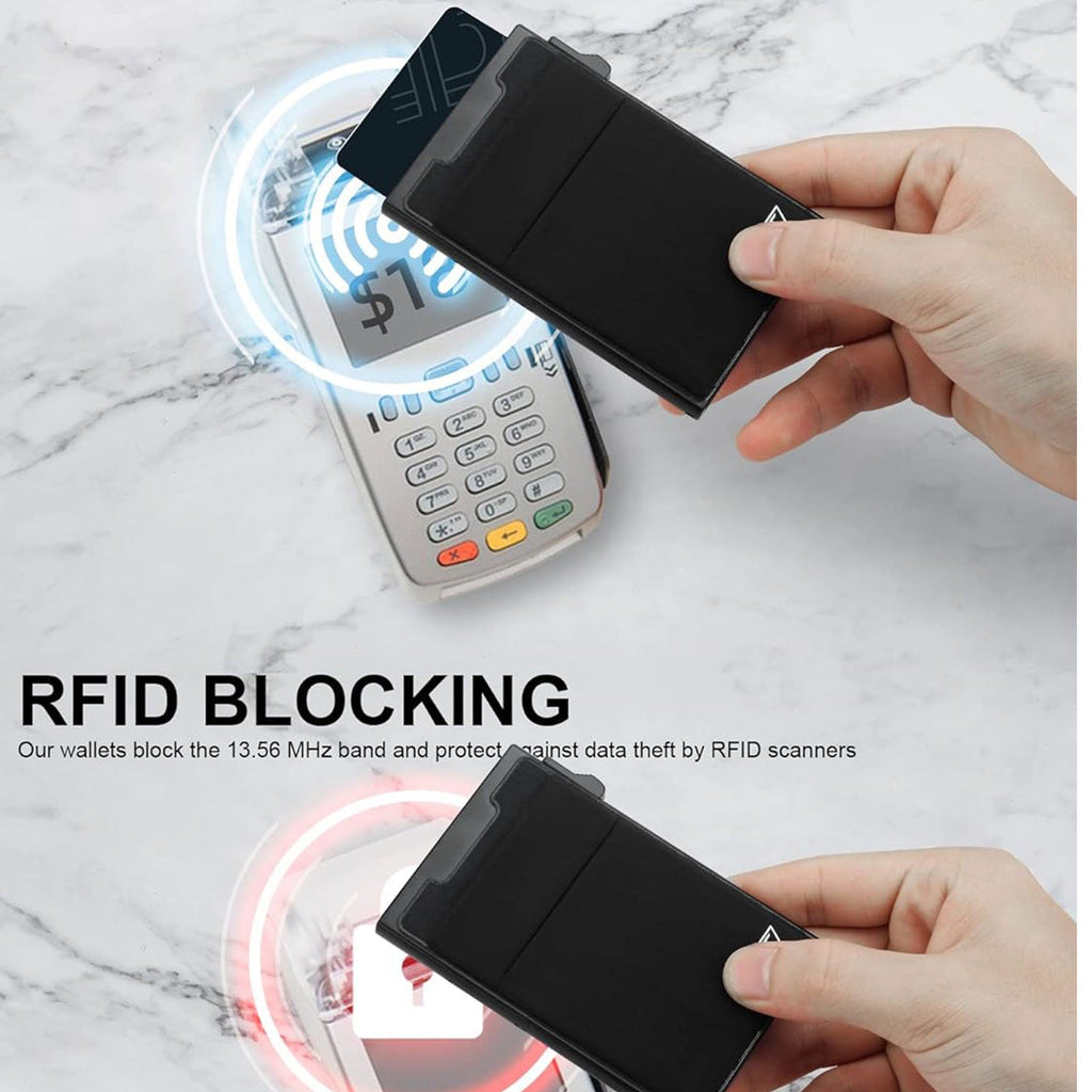 Slim RFID Blocking Wallets, Pop Up Minimalist Card Holder for Men & Women, Metal Thin Front Pocket Wallet Credit Card Holder with Elastic Coin Pocket